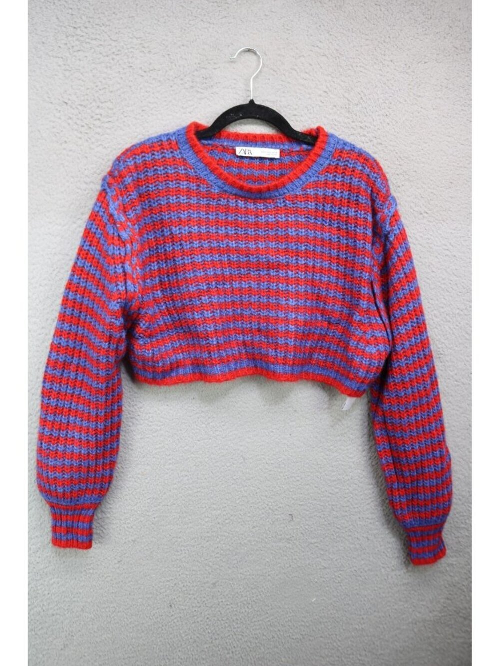 Zara Long Puff Sleeves Striped Cropped Sweater-Small-Boho-Alpaca-Wool
